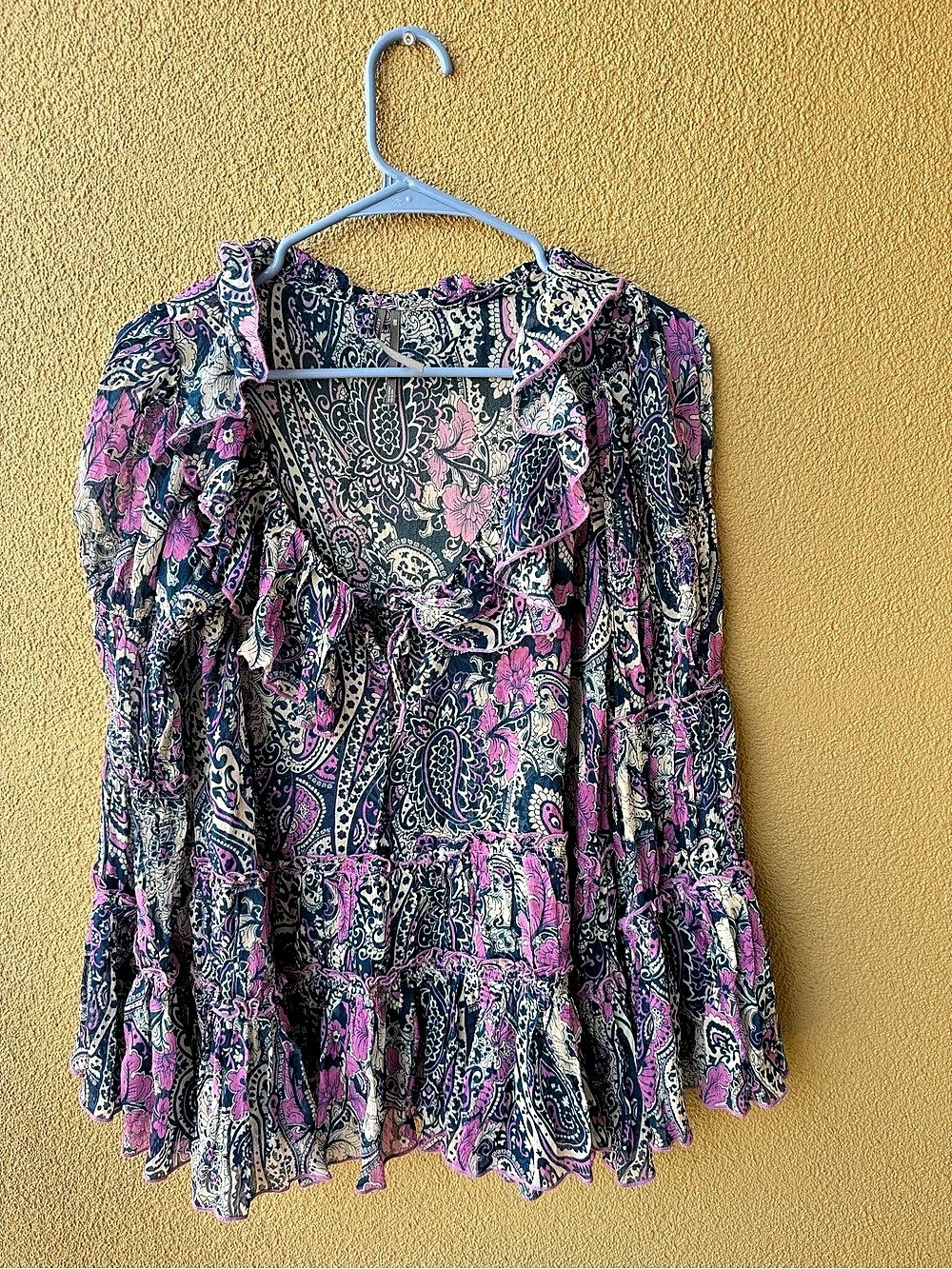 Free People Paisley Peasant Blouse in Purple & Black